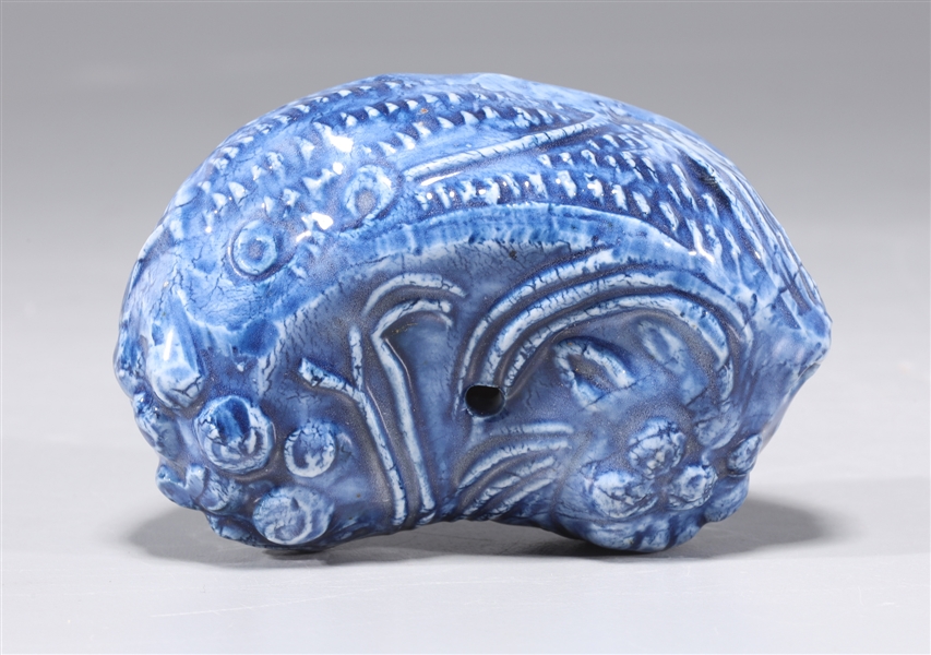 Appraisal: Korean blue glazed ceramic pillow form water dropper overall good