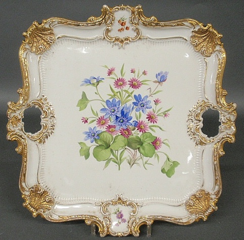 Appraisal: - Large square Meissen porcelain tray with floral and gilt