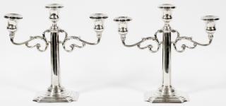 Appraisal: AMERICAN STERLING SILVER THREE-LIGHT CANDELABRAS PAIR H Weighted having two