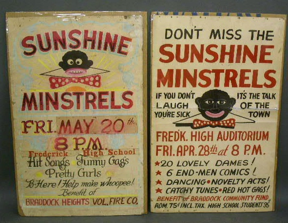 Appraisal: Two minstrel show posters on cardstock blackface x