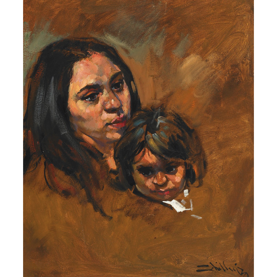 Appraisal: ARTHUR SHILLING PORTRAIT OF A WOMAN AND CHILD oil on