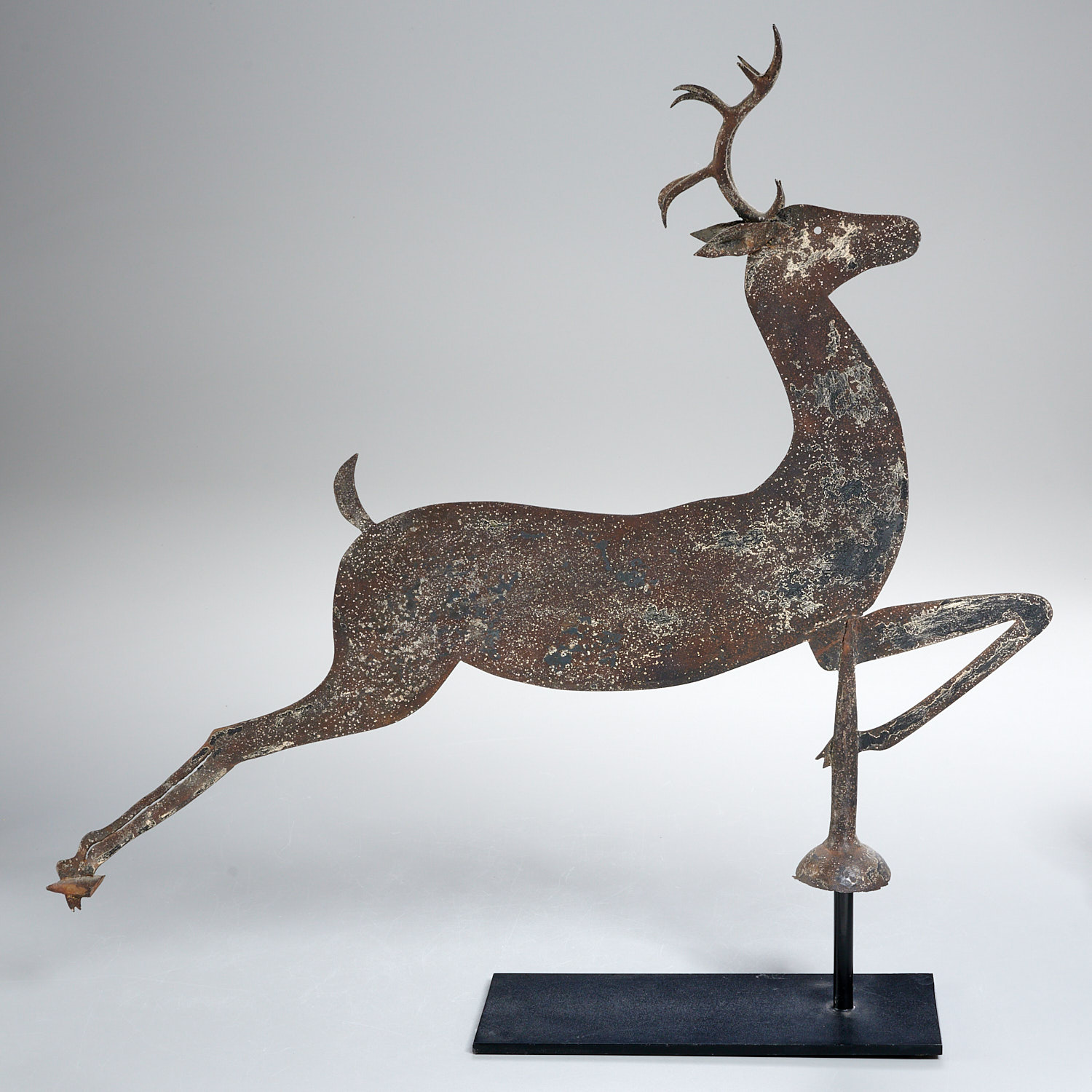 Appraisal: AMERICAN FOLK SHEET IRON LEAPING STAG WEATHERVANE th c with