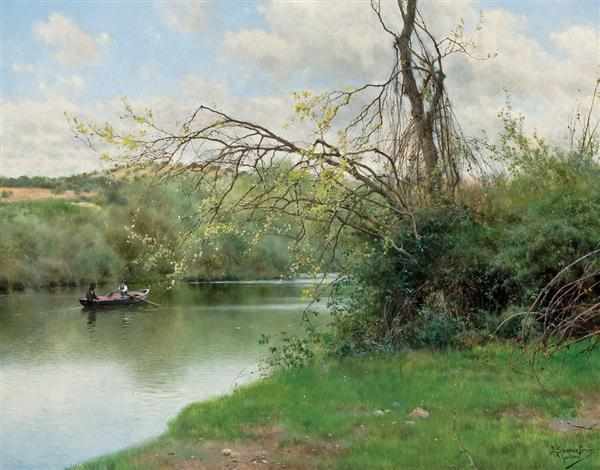 Appraisal: EMILIO SANCHEZ- PERRIER Spanish - Along a River Guillena oil