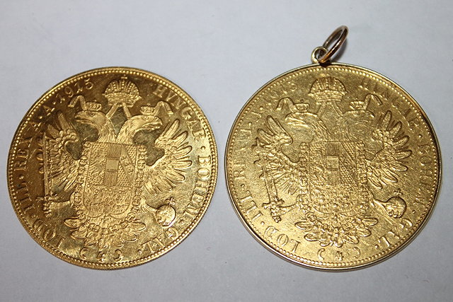 Appraisal: TWO AUSTRIAN RESTRUCK TEN FRANC GOLD COINS