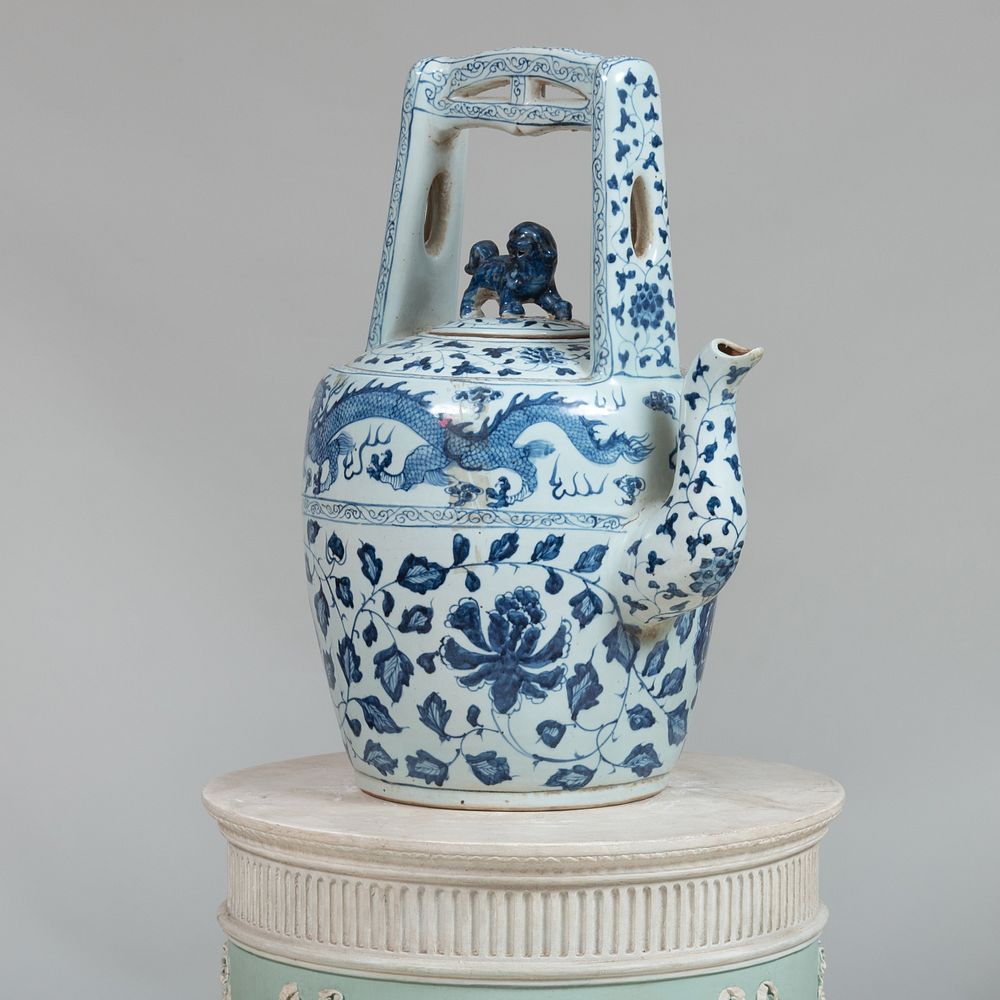 Appraisal: Large Chinese Blue and White Porcelain Teapot x x in