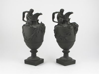 Appraisal: A pair of Wedgwood Black Basalt wine and water ewers