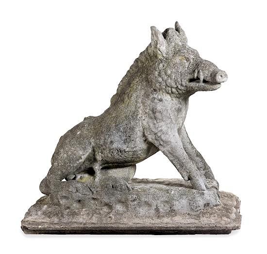 Appraisal: A Large Continental Stone Calydonian Boar Height x width x