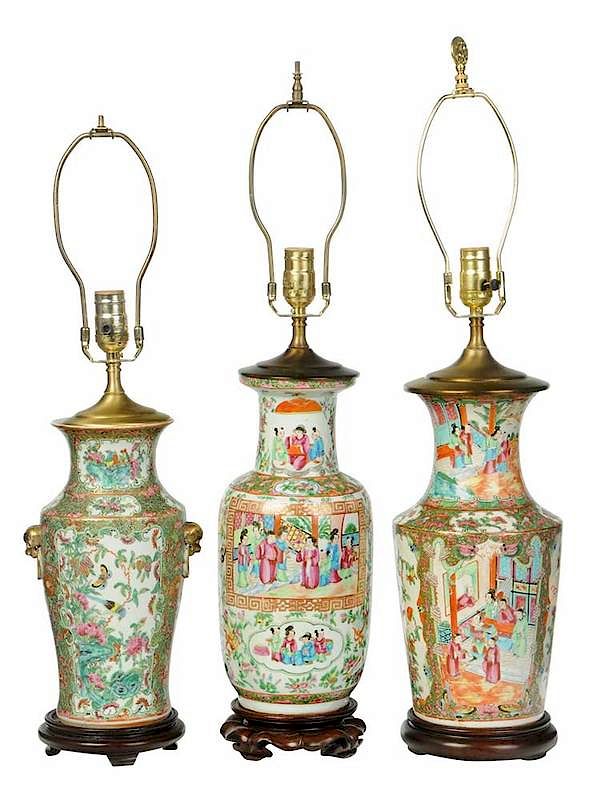 Appraisal: Three Chinese Export Famille Rose Vases possibly Qing dynasty each