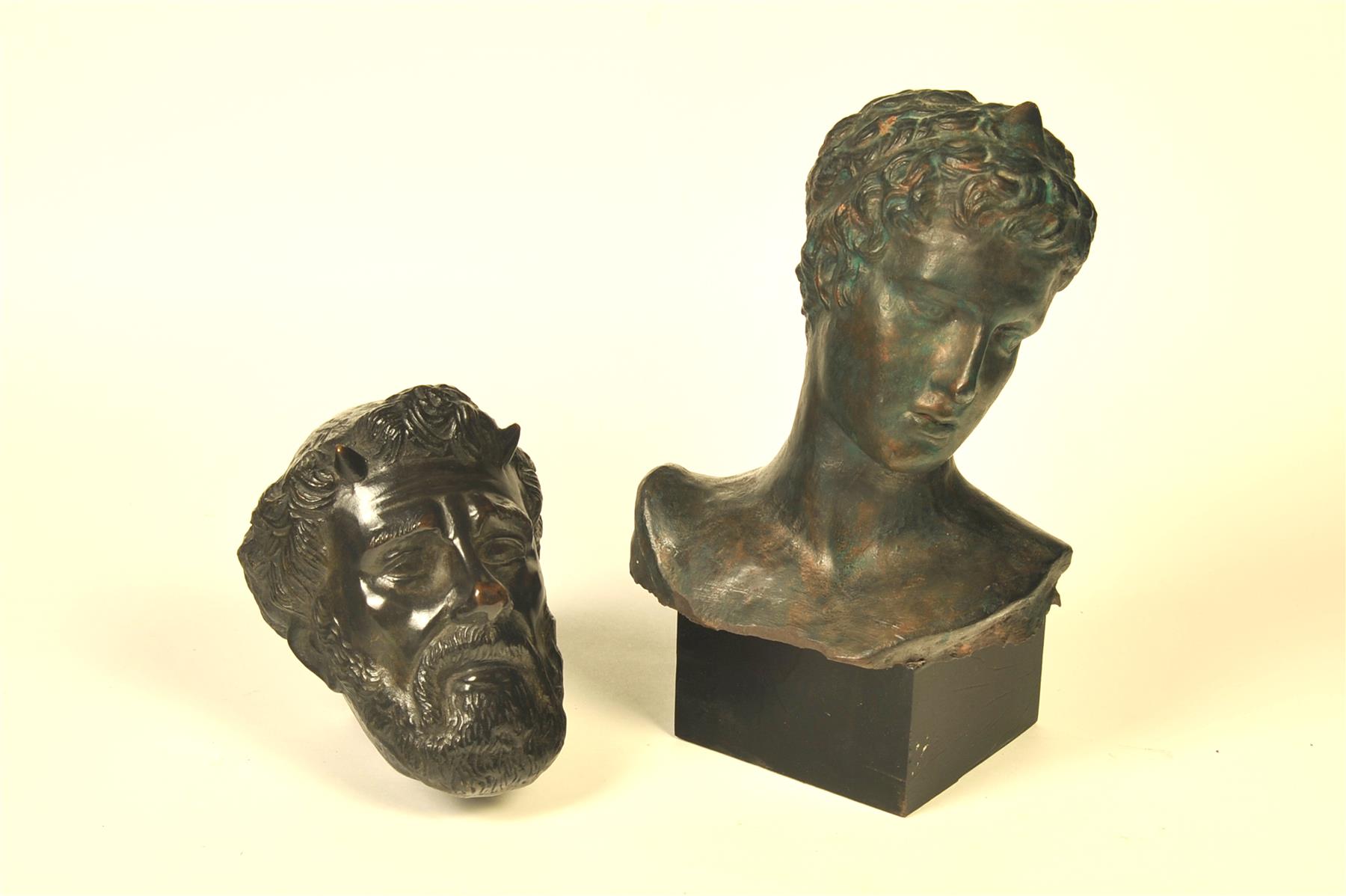 Appraisal: TWO CLASSICAL BRONZE BUSTS European th century Young male on