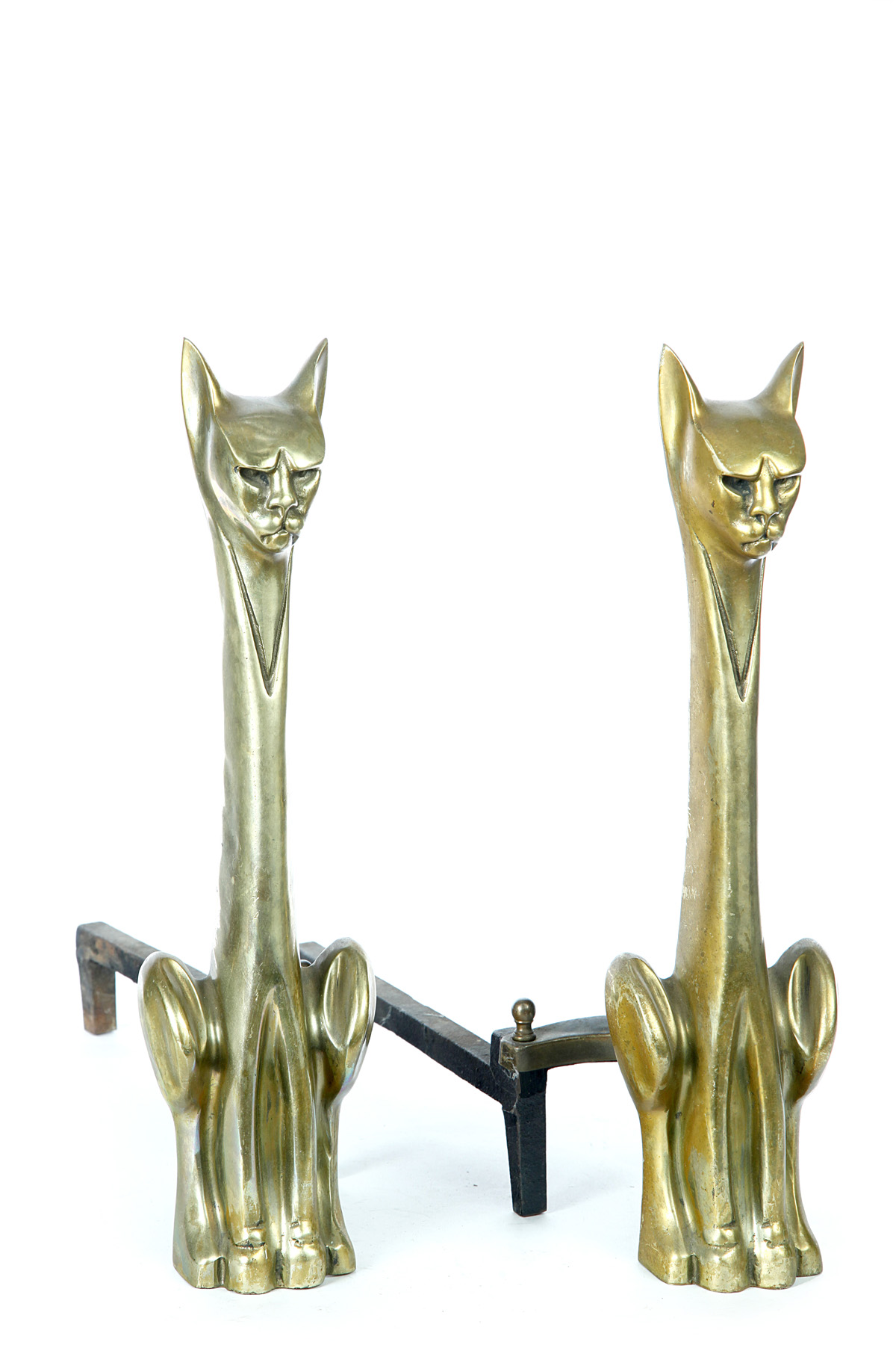 Appraisal: STYLIZED CAT ANDIRONS BY THE CHROME PLATING COMPANY OF TENNESSEE