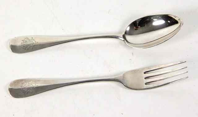 Appraisal: A Russian Imperial silver spoon and fork Khlebnikov Moscow monogrammed