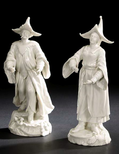 Appraisal: Attractive Pair of Nymphenburg Blanc-de-Chine Porcelain Figures of Columbine and