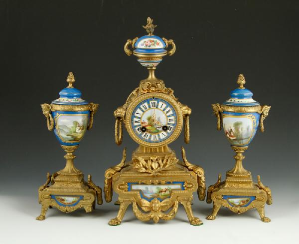 Appraisal: - th C French Sevres Garniture Clock set th century