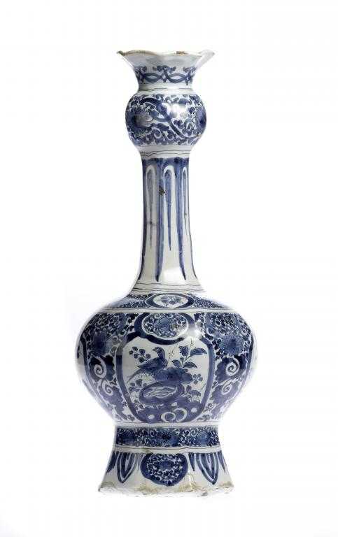 Appraisal: A DUTCH DELFTWARE GARLIC NECKED VASE painted in cobalt in