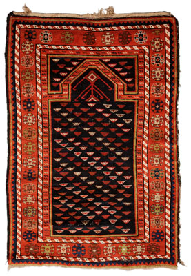 Appraisal: Karabaugh Prayer Rug Caucasian rows of triangles on blue black