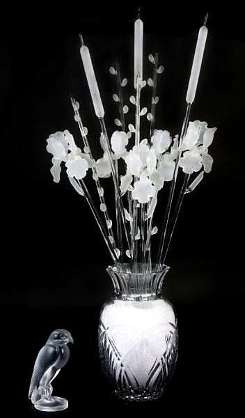 Appraisal: A cut glass vase containing stems of frosted and clear