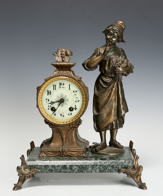 Appraisal: A FRIEDRICH MAUTHE STATUE CLOCK CIRCA s The gilt spelter