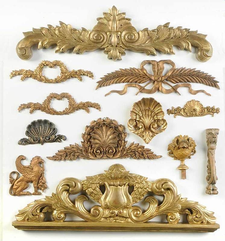 Appraisal: Twelve Gilt Architectural Ornaments th th century carved wood and