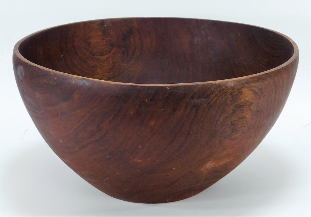 Appraisal: LG MCM MODERN TURNED GRAIN WOOD CENTER BOWL United States