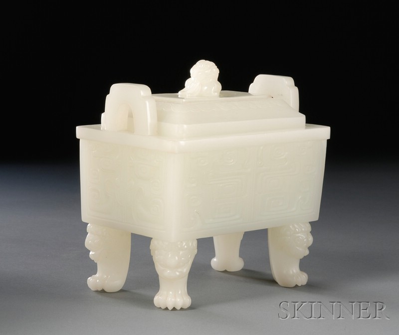 Appraisal: Peking Glass Censer China th century white color rectangular form