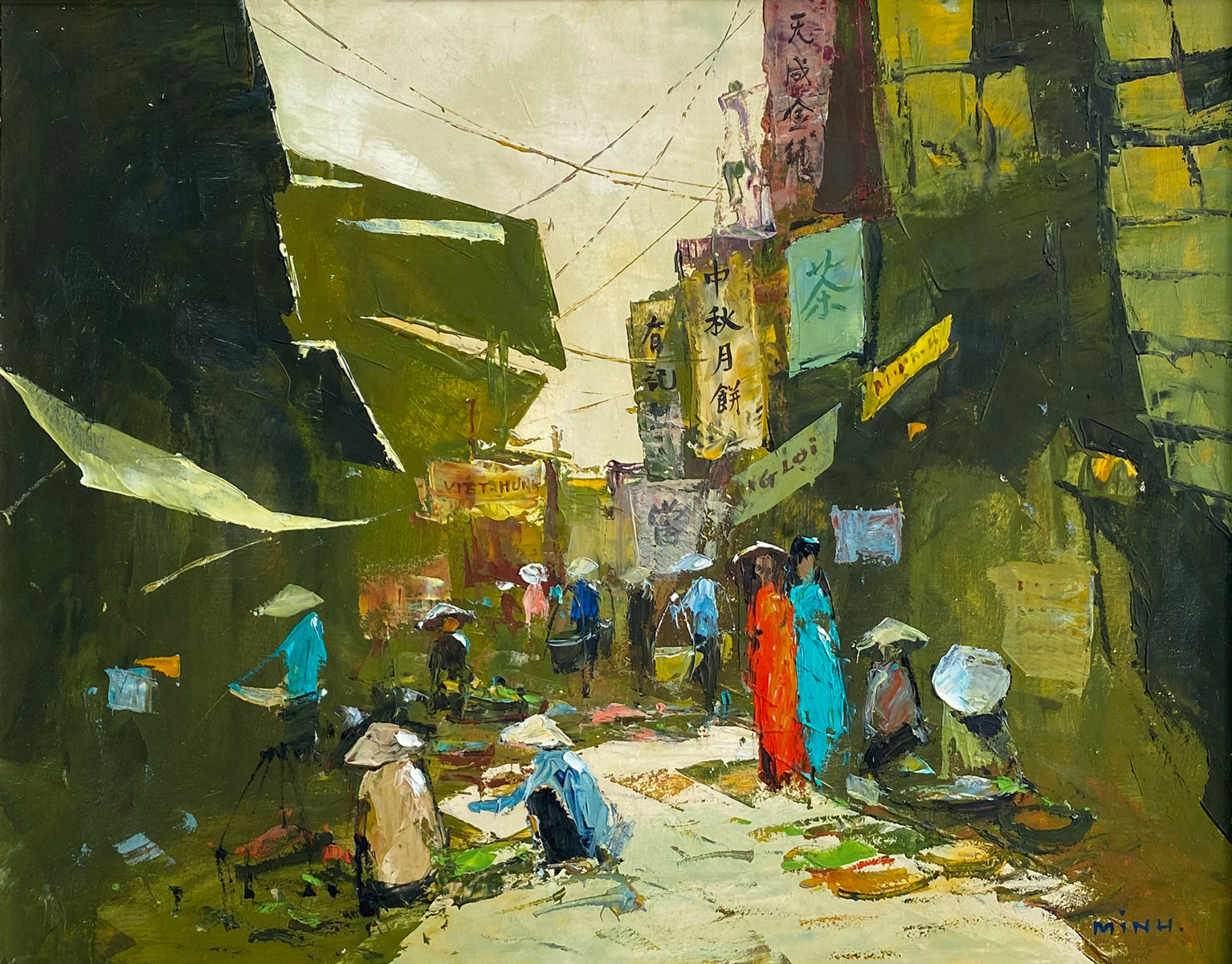 Appraisal: VIETNAMESE VILLAGE PAINTING SIGNED MINH Oil Canvas '' x ''