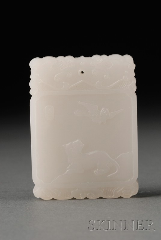 Appraisal: White Jade Pendant th century one side carved with a