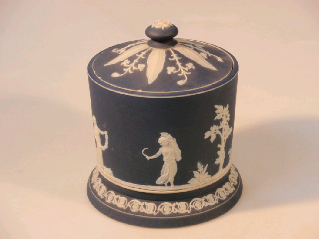 Appraisal: An Adams jasper ware biscuit jar and cover cm diameter