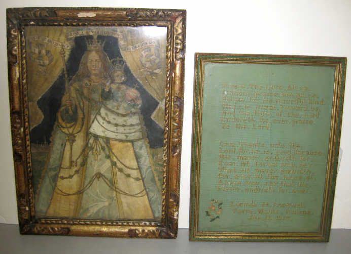 Appraisal: TWO VICTORIAN RELIGIOUS ITEMS A hand painted silk composition on