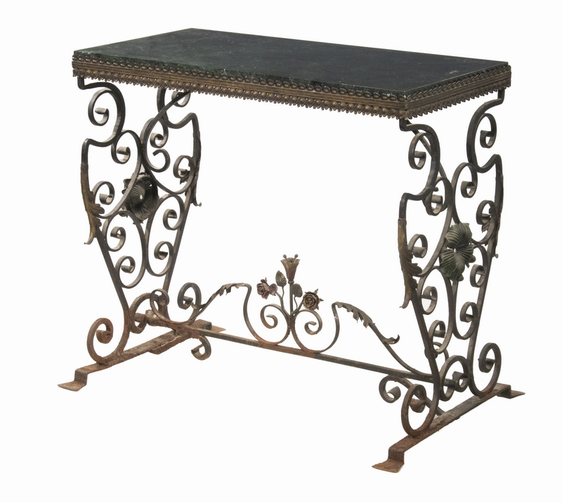 Appraisal: CAST IRON CONSOLE TABLE Probably Continental with inset green marble