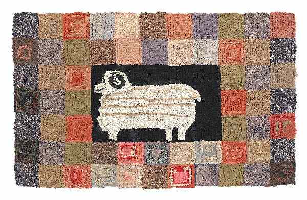 Appraisal: American hooked rug of a ram early th c with