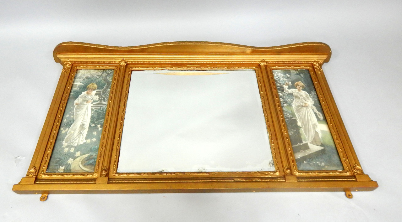 Appraisal: A Victorian gilt wood three section picture overmantel mirror set