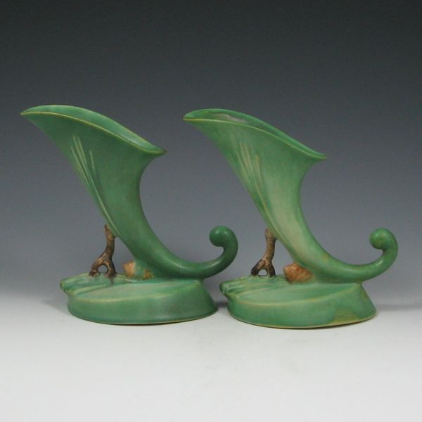 Appraisal: Pair of Roseville green Pine Cone - cornucopias both marked