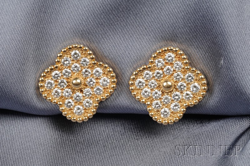 Appraisal: kt Gold and Diamond Alhambra Earclips Van Cleef Arpels France