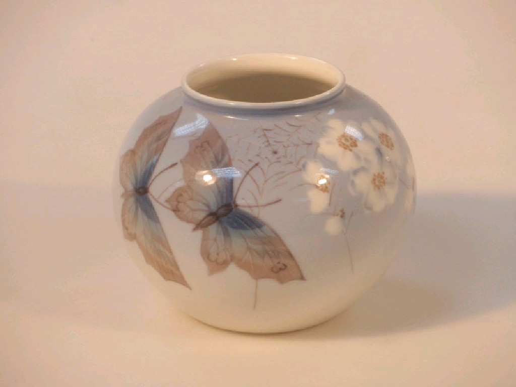 Appraisal: A Royal Copenhagen spherical vase painted with butterflies and blossom