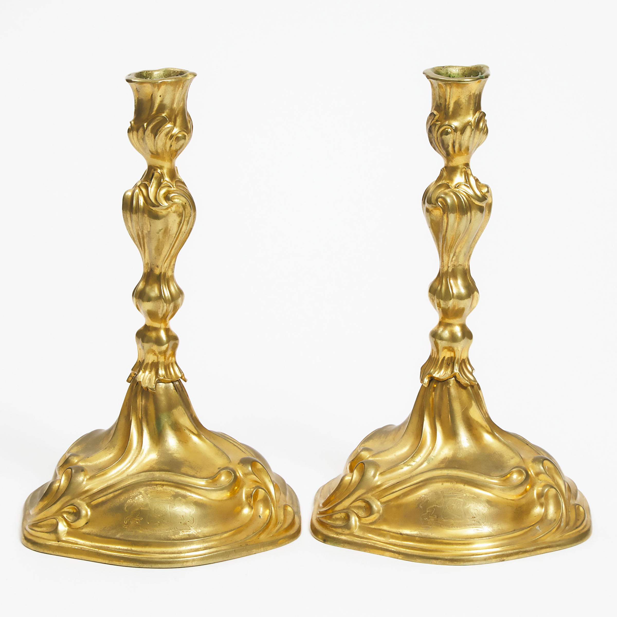 Appraisal: Pair of Russian Rococo Gilt Bronze Candlesticks House of Sheremetev