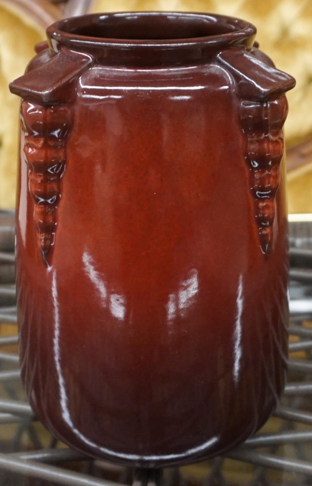 Appraisal: Roseville Topeo Red Glazed Pottery Vase H in cm