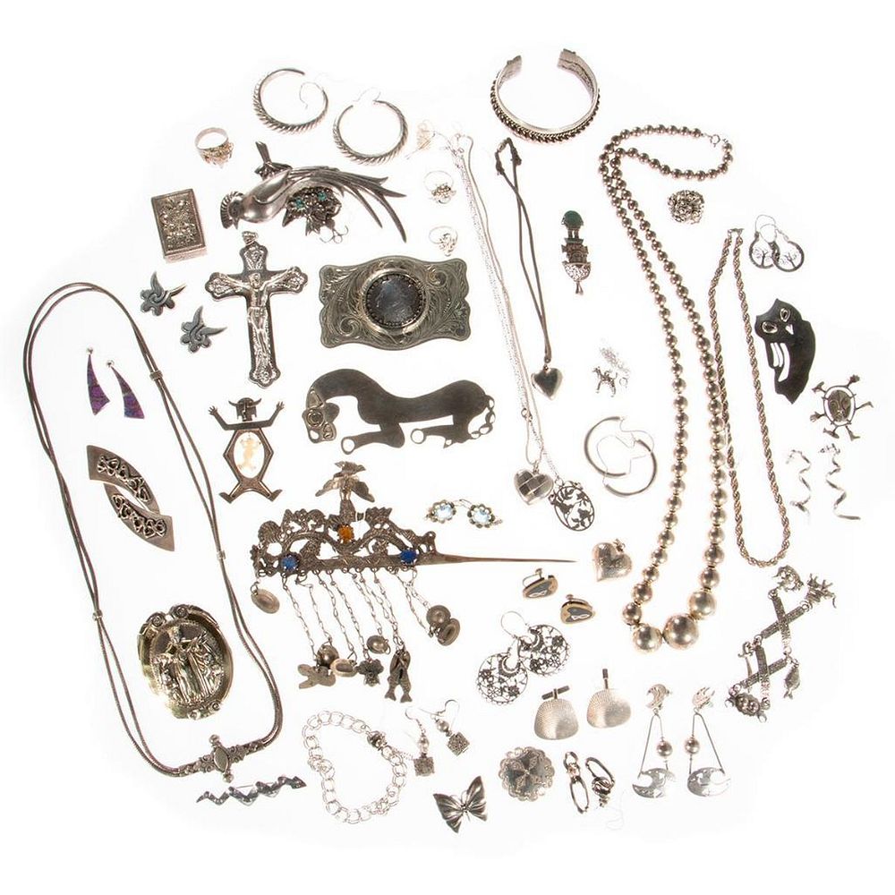 Appraisal: Collection of silver and metal jewelry accessories including necklaces rings