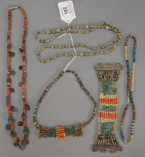 Appraisal: Group of five Egyptian Faience necklaces and bracelets Group of