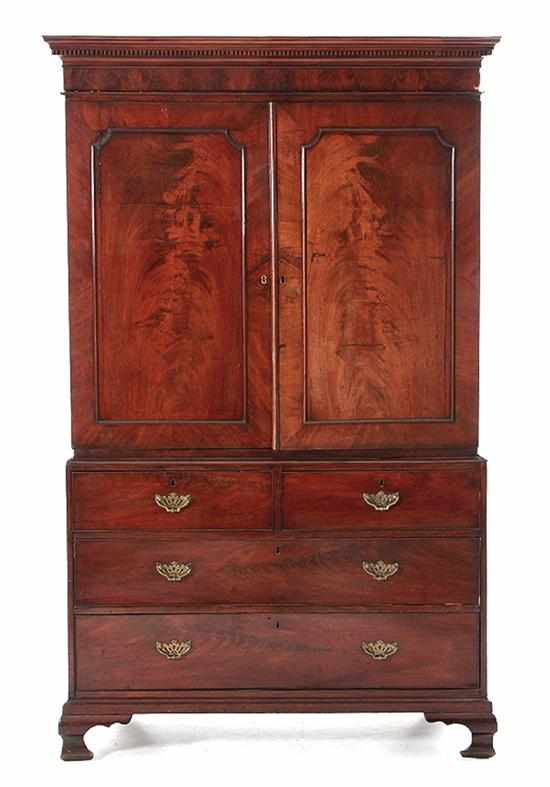 Appraisal: George II mahogany linen press late th century molded cornice