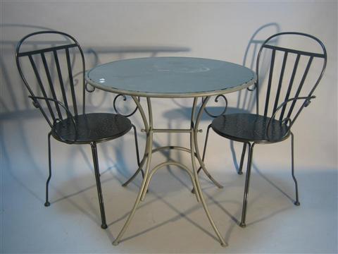 Appraisal: SMALL STEEL GARDEN TABLE AND PAIR CHAIRS h w d