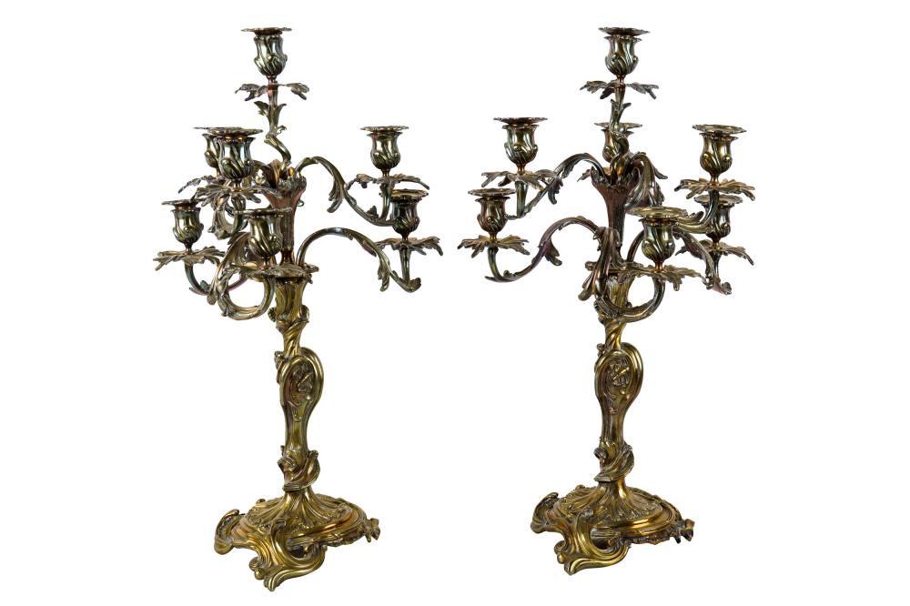 Appraisal: PAIR OF ROCOCO STYLE GILT METAL CANDELABRAeach with six lights