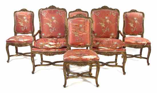 Appraisal: A Set of Ten Louis XV Style Parcel Gilt Dining