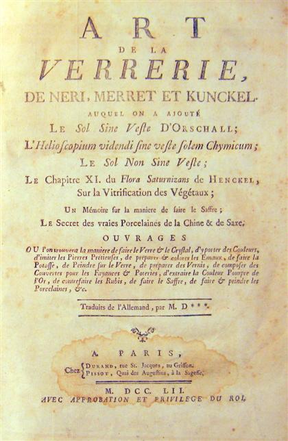 Appraisal: vol Neri Antonio Merret Christopher Kunckle Johann Art de la