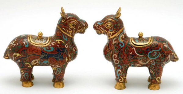 Appraisal: A pair of cloisonne horse figures Gilt bodies with cloisonne