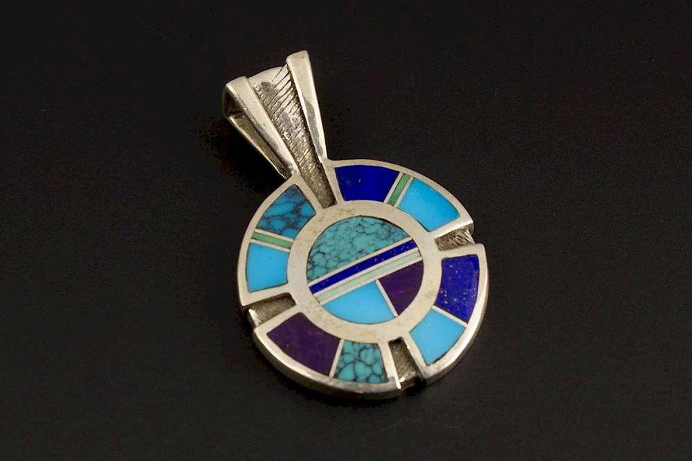 Appraisal: Navajo Contemporary Inlay Pendant Sterling Silver Contemporary Inlay Pendant by