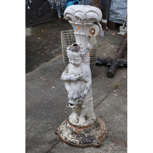 Appraisal: Antique French figural cast iron garden fountain pump putti standing