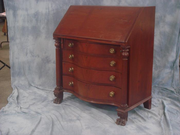 Appraisal: Mahogany Federal Revival slant front desk serpentine drawers flanked by