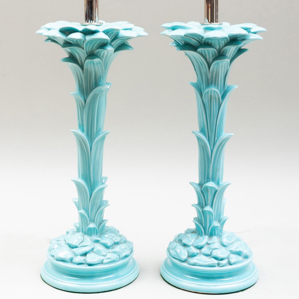 Appraisal: Pair of Italian Serge Roche Style Blue Glazed Porcelain Lamps