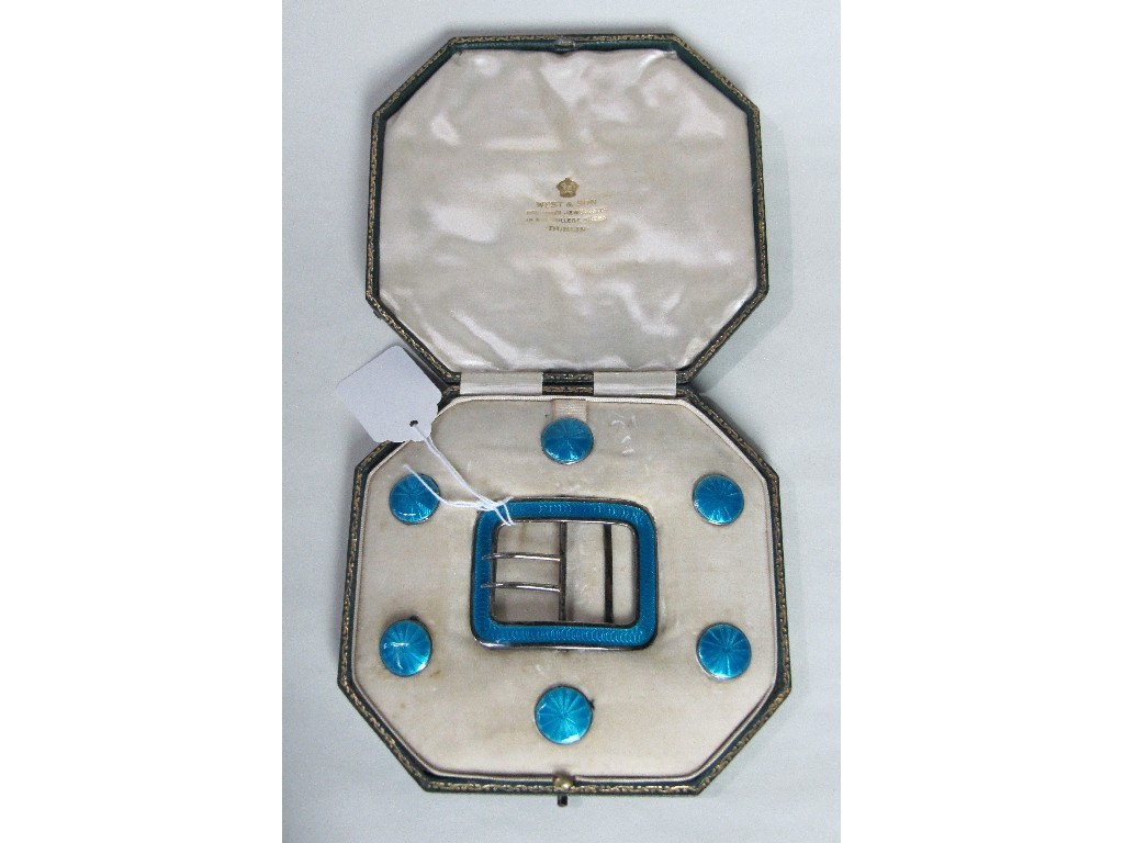 Appraisal: Silver and enamel buckle and button set Birmingham