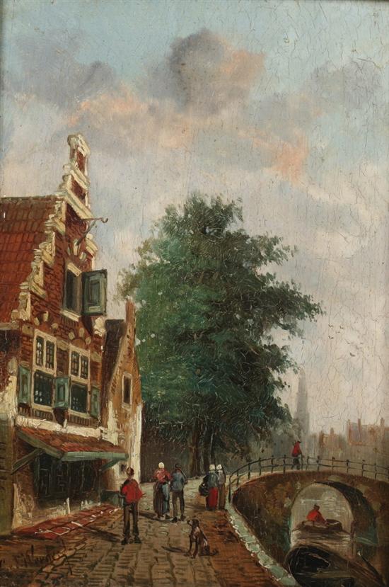 Appraisal: DUTCH SCHOOL th century STREET VIEW IN AMSTERDAM signed illegibily